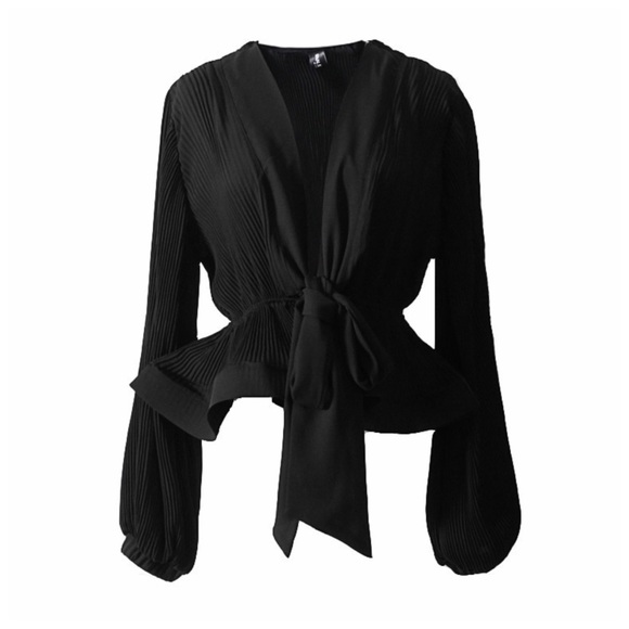 Stunning Black & White Pleated Tie Top - Picture 6 of 7